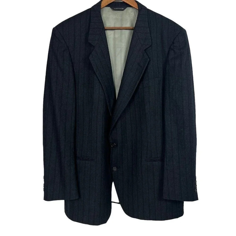 VTG PIERRE CARDIN Striped Gray 100% Wool Sport Coat Sz 48 Blazer Union Made USA